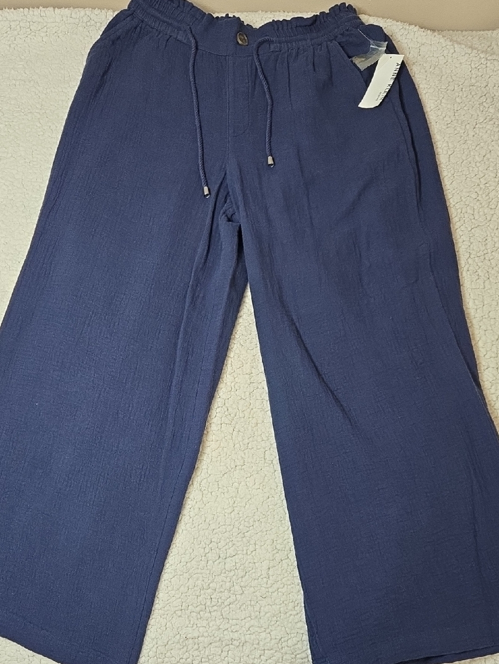 Anne Klein Navy Wide-Leg Drawstring Pants